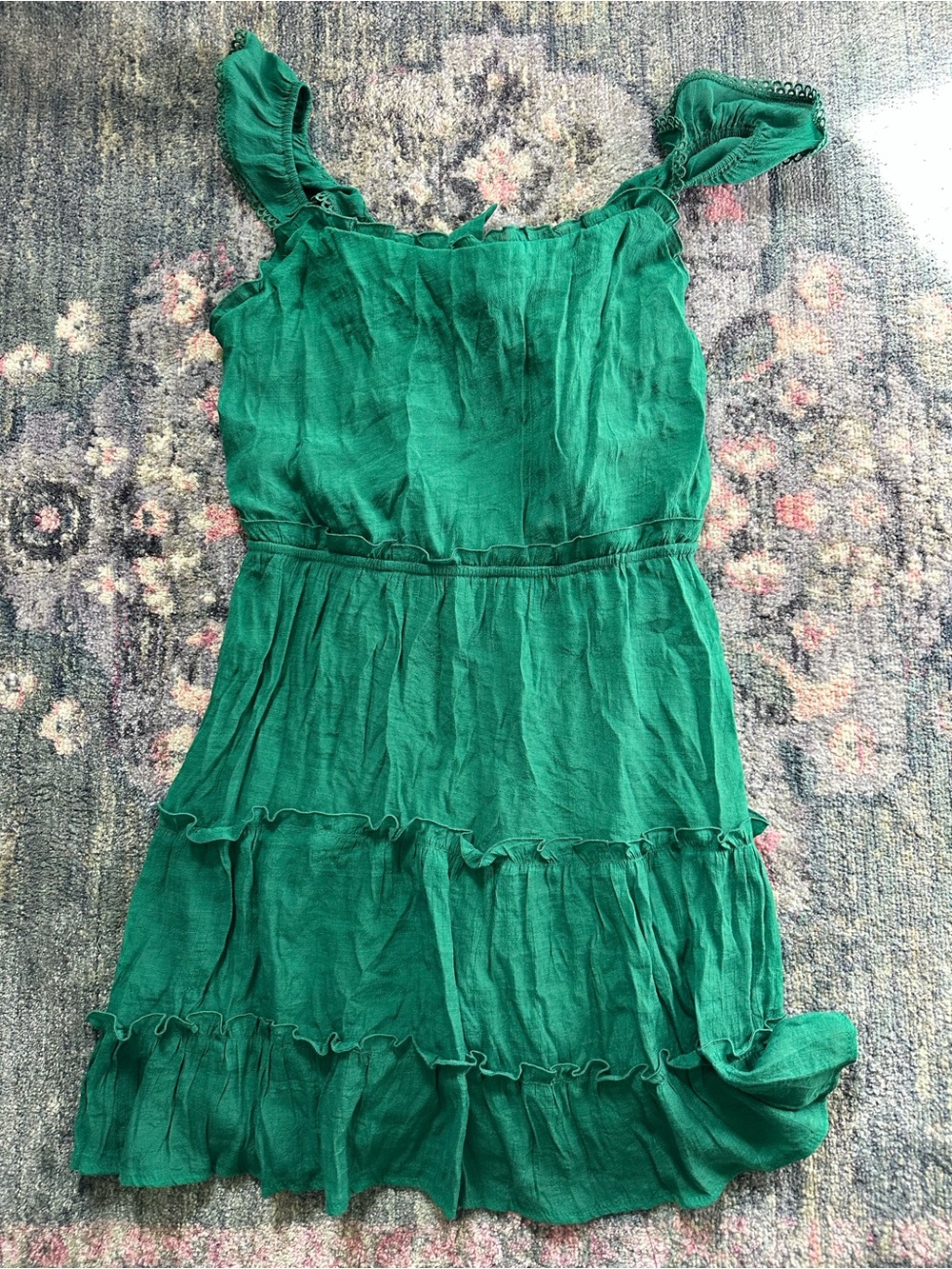 As U Wish Emerald Green Ruffle Tiered Midi Dress with Bow XL Like New Clean Girl